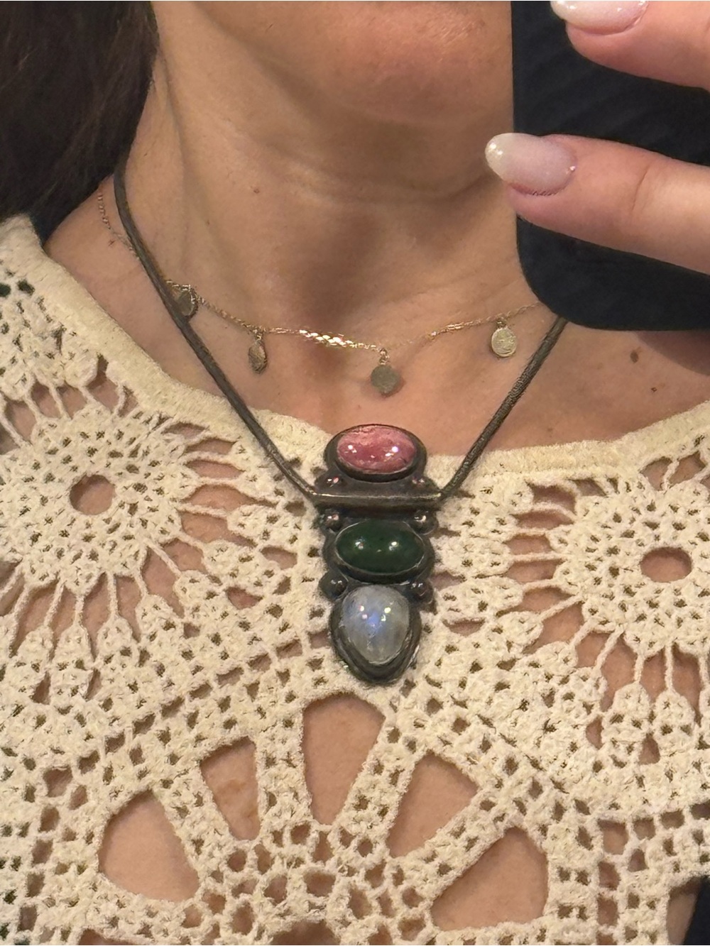 Vintage Mexican 3-Stone Opal Pendant Necklace - Picture 8 of 8